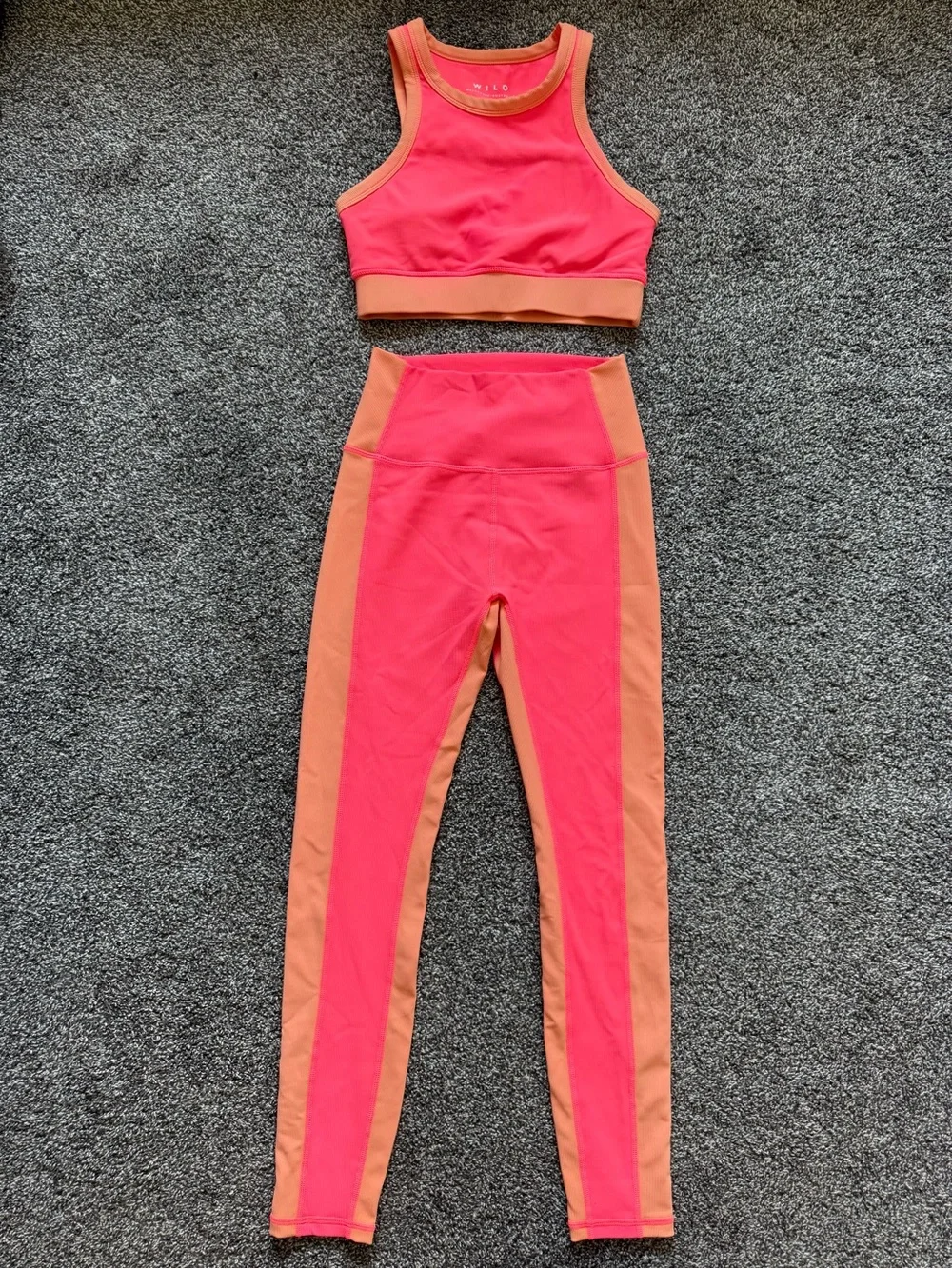 Wilo The Label Ribbed Sports Bra Leggings Set Pink Peach Size Small